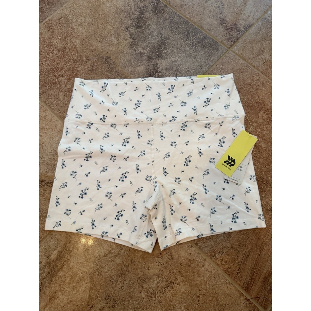 Women's All In Motion Cotton Balance Bike Shorts Cream & Blue Florals 5" XXL NWT